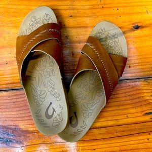 OluKai Kīpe‘a ‘Olu Women’s Leather Slide Sandals